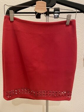 Banana Republic Red Pencil Skirt with Laser-Cut Hem